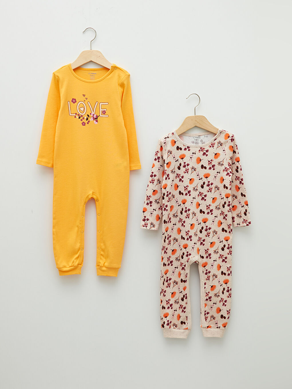 Crew Neck Long Sleeve Printed Cotton Baby Girls' Jumpsuit 2 Pack -W1BH17Z1-FVD