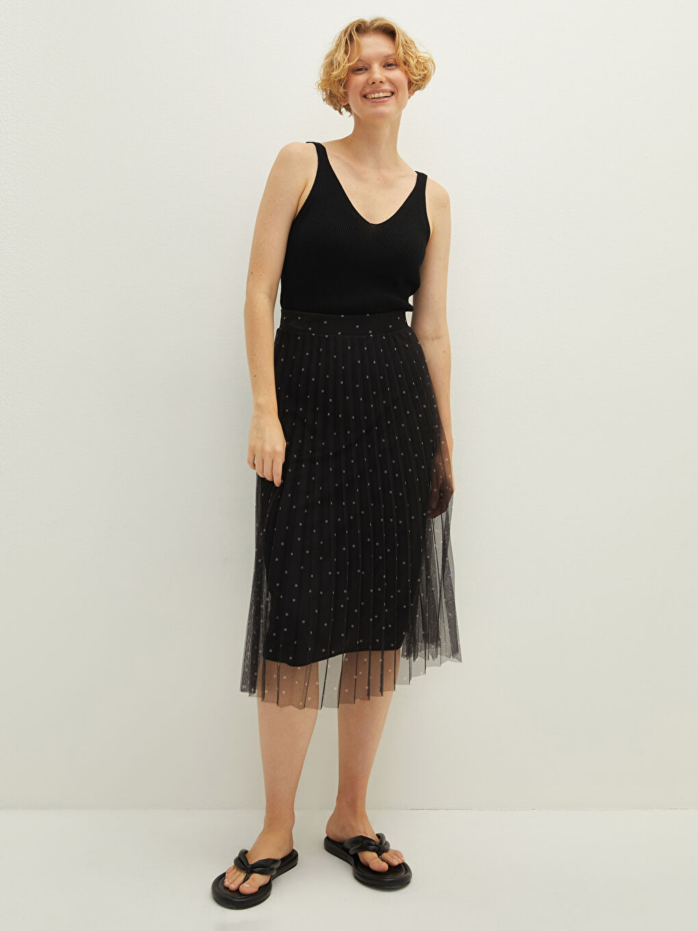 LCW Vision Elastic Waist Polka Dot Women's Pleated Skirt -W1BH31Z8-LQJ