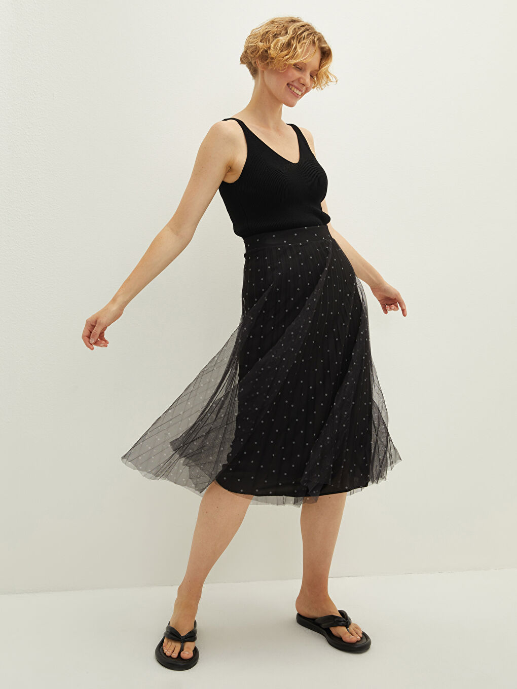 LCW Vision Elastic Waist Polka Dot Women's Pleated Skirt -W1BH31Z8-LQJ