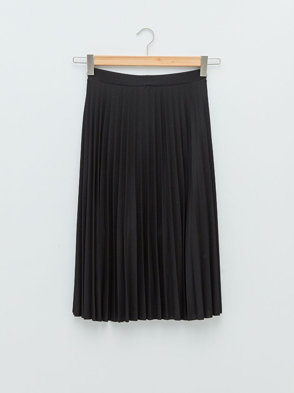 Siyah Kadın Beli Lastikli Düz Pileli Etek-6