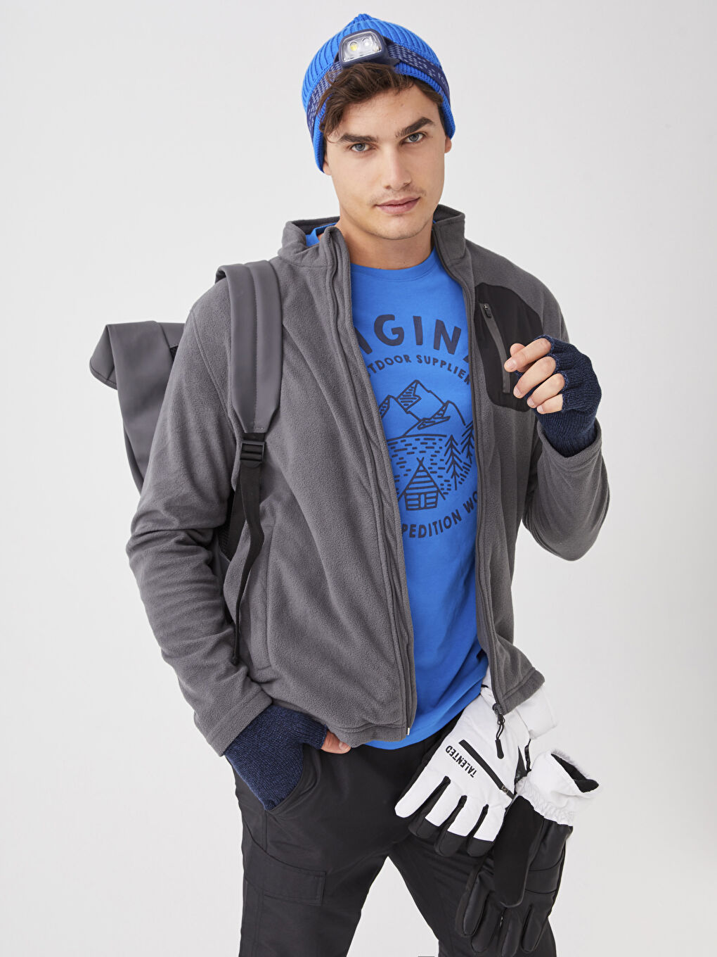 Gri Standart Kalıp Dik Yaka Polar Erkek Spor Hırka