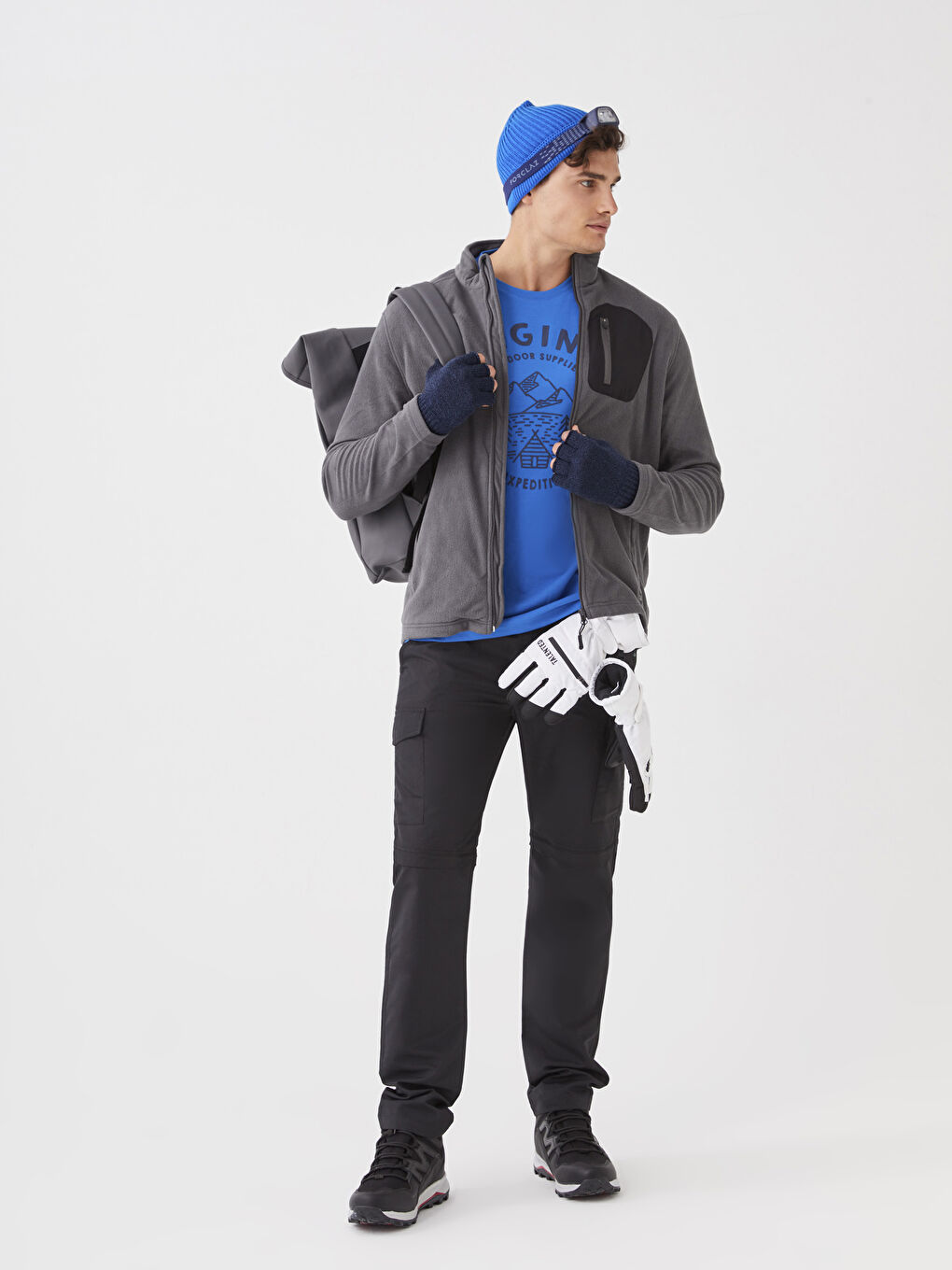 Gri Standart Kalıp Dik Yaka Polar Erkek Spor Hırka-2