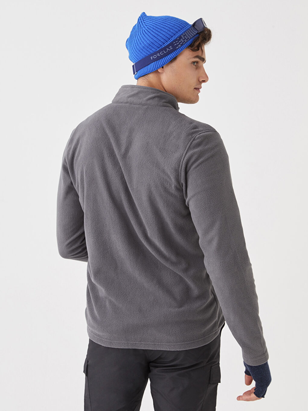 Gri Standart Kalıp Dik Yaka Polar Erkek Spor Hırka-4