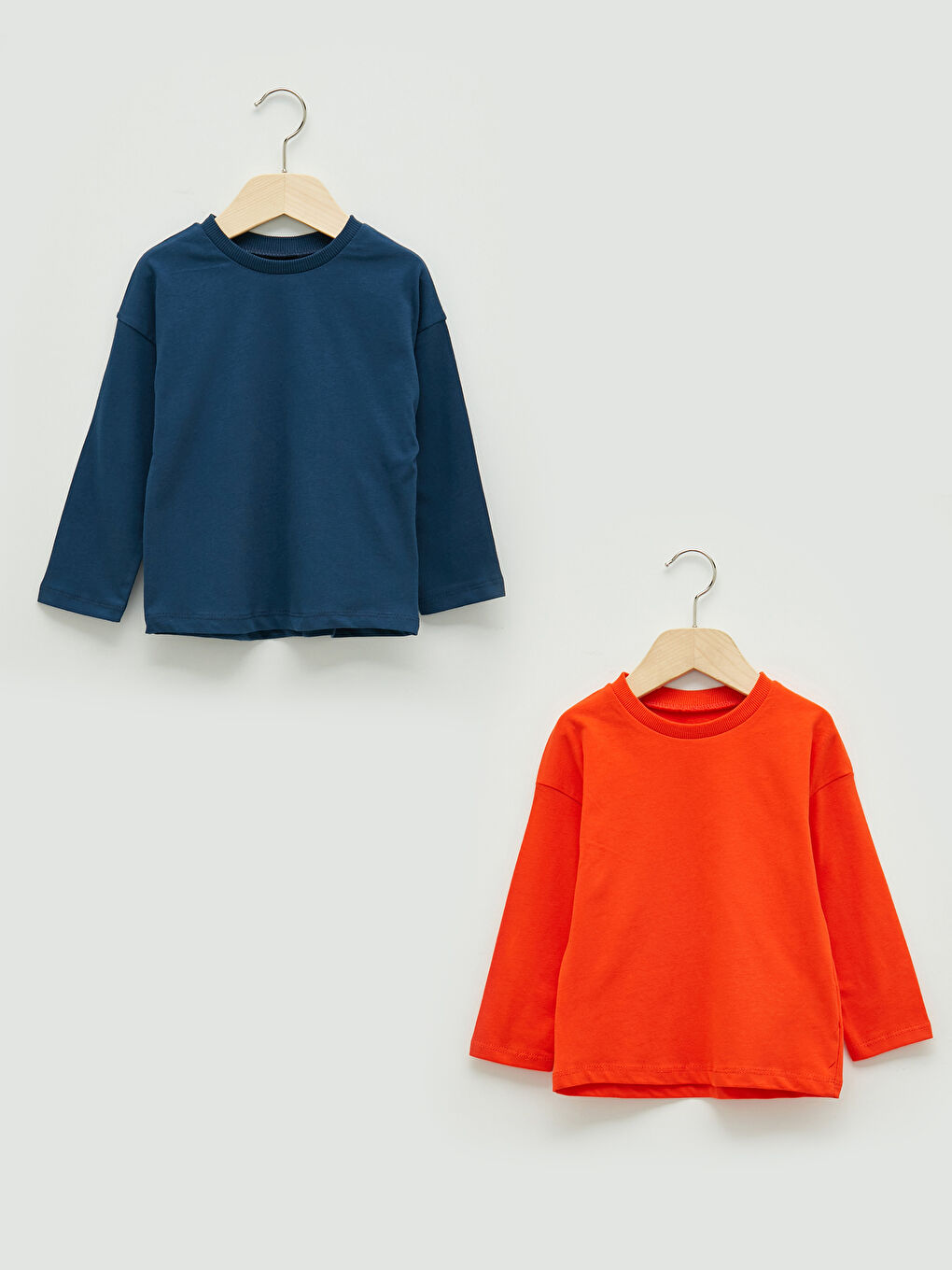 Turuncu Bisiklet Yaka Uzun Kollu Basic Pamuklu Erkek Bebek Tişört 2'li