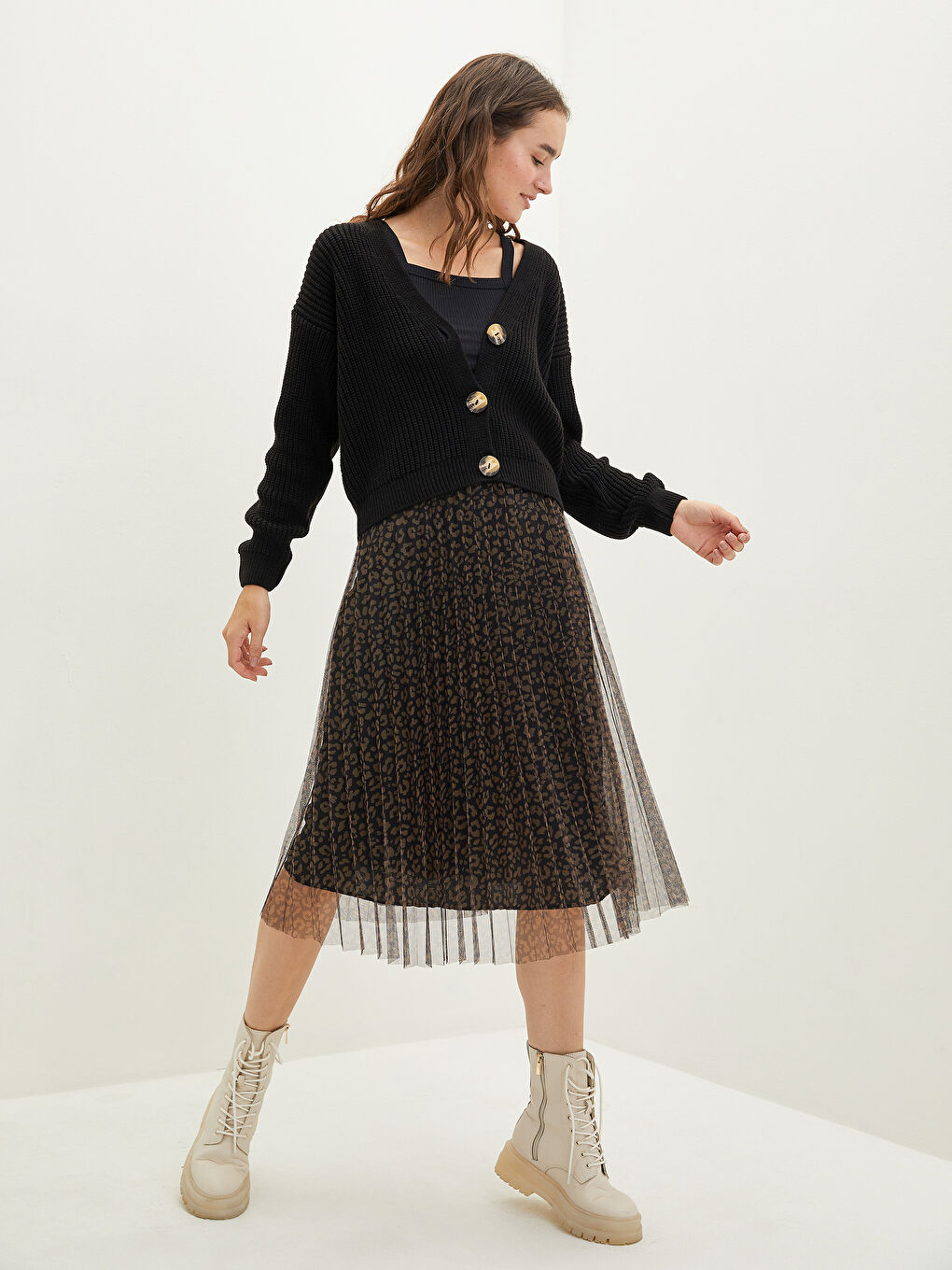 ელასტიური წელის ნაბეჭდი ტიული ქალებისთვის პლისირებული ქვედაბოლო