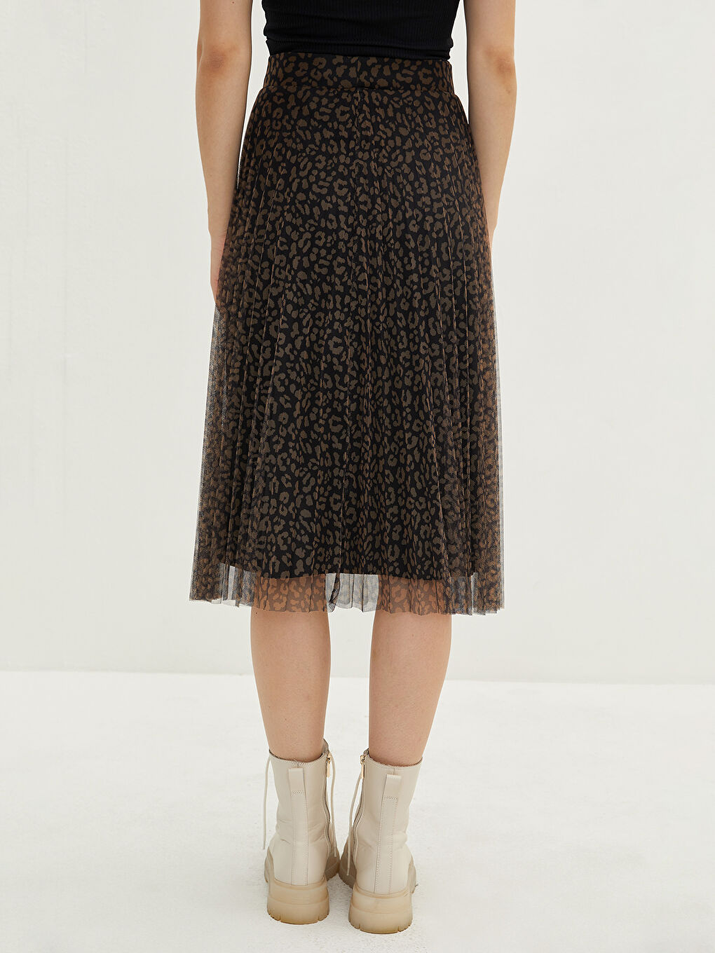 ელასტიური წელის ნაბეჭდი ტიული ქალებისთვის პლისირებული ქვედაბოლო-4