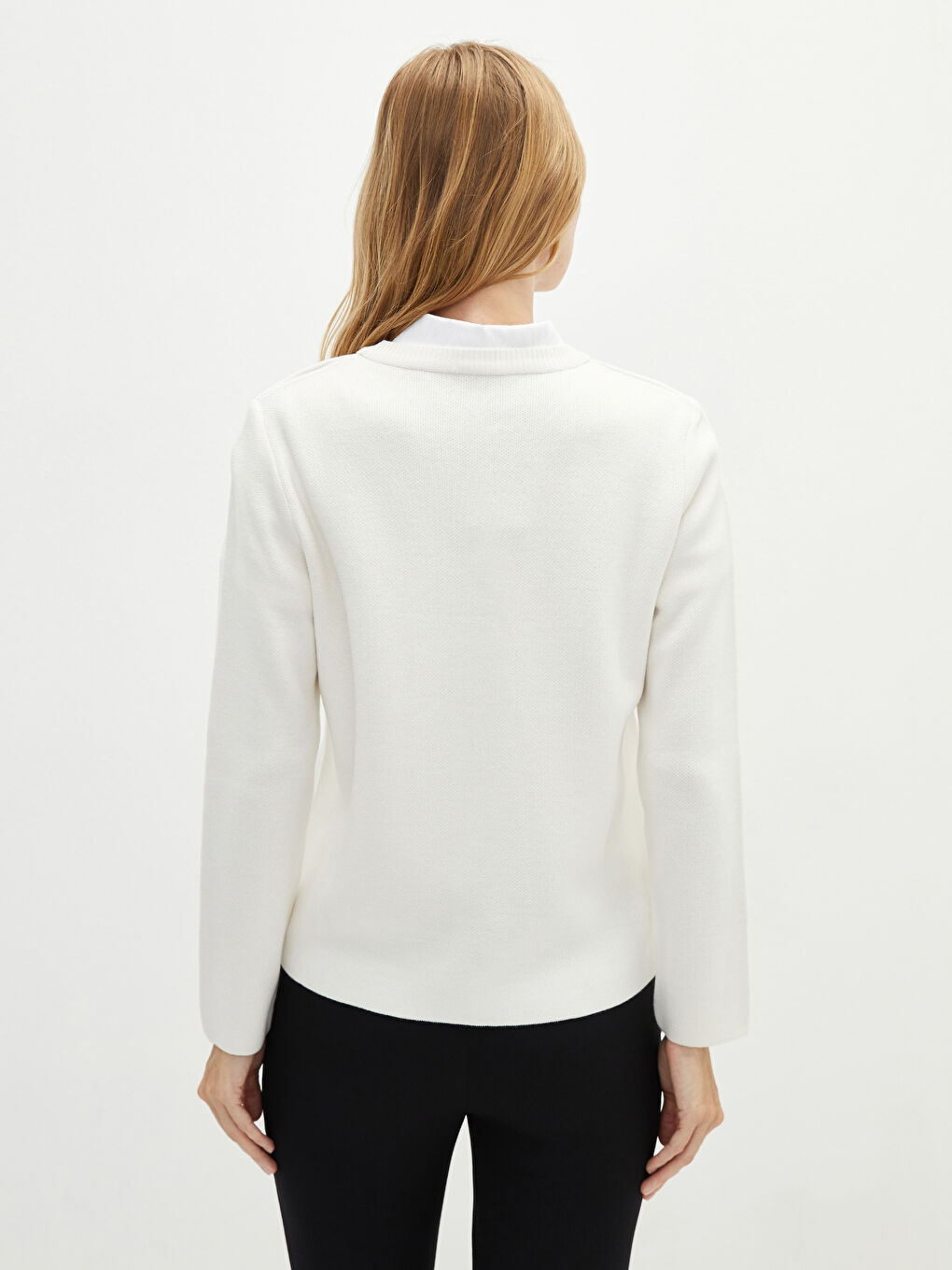 Жилетка с кръгло деколте, изчистена, с дълъг ръкав, за жени, плетиво-4