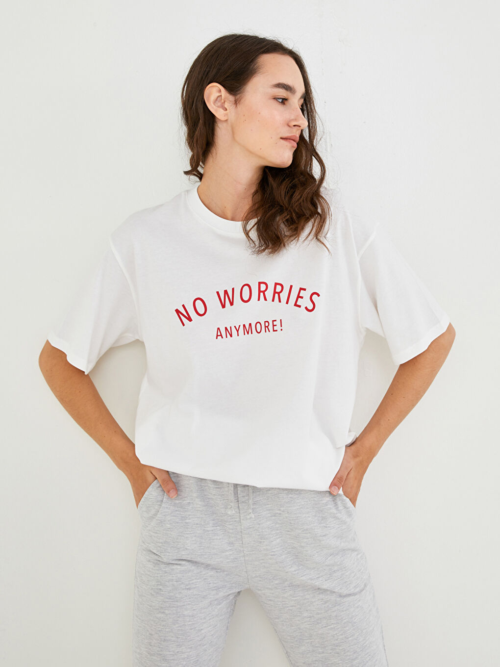 Rundhalsausschnitt Kurzarm Baumwolle T-Shirt für Damen-4