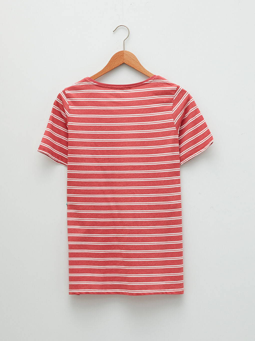 V Neck Striped Short Sleeve Cotton Women's T-Shirt-6
