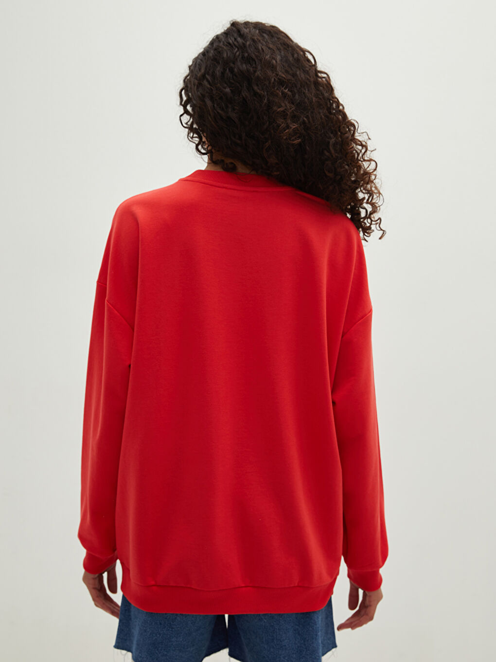 Kırmızı Bisiklet Yaka Baskılı Uzun Kollu Kadın Sweatshirt-10