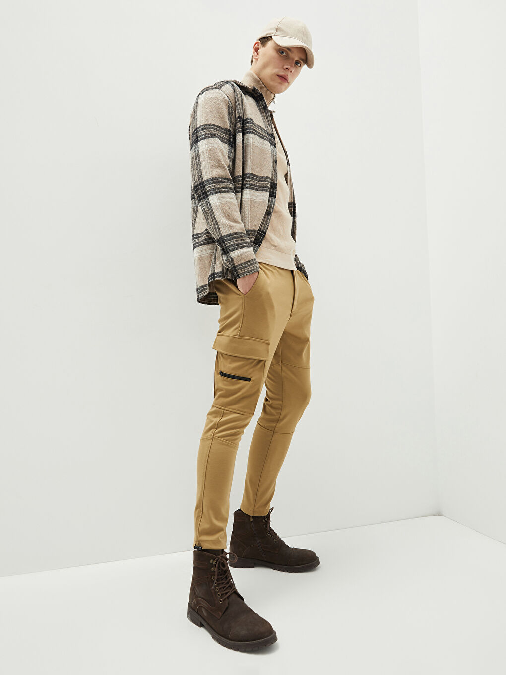 Kahverengi Slim Fit Erkek Kargo Pantolon