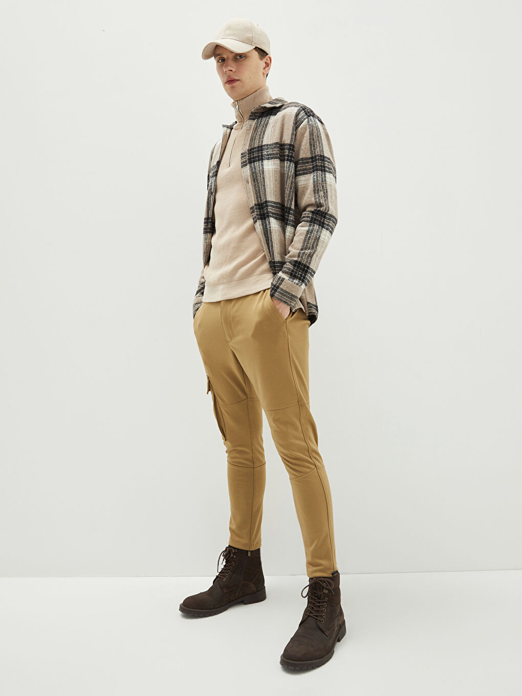 Kahverengi Slim Fit Erkek Kargo Pantolon-1