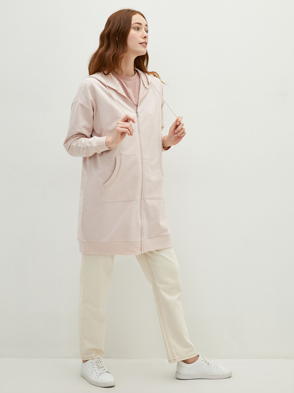 LCW Modest Hooded Collar Straight Zipper Closure Long Sleeve Women's Cardigan -W1BJ01Z8-UX6