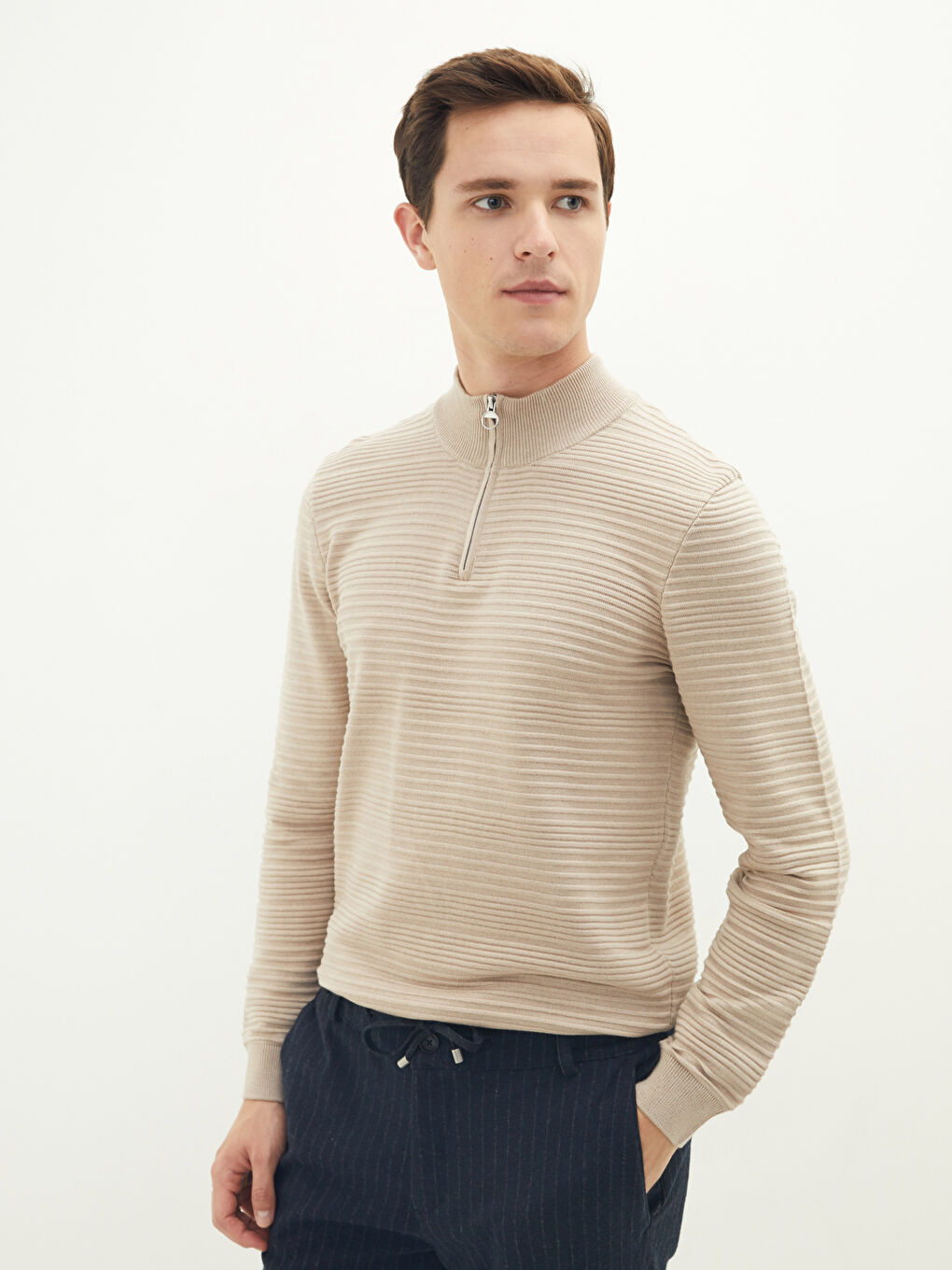 LCW Vision Stehkragen Langarm Gemusterter Herren Strickpullover -W1BJ12Z8-L8T