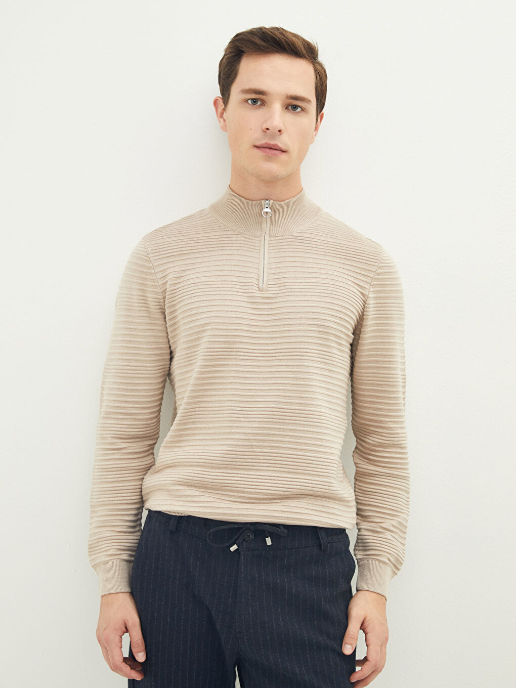 LCW Vision Stehkragen Langarm Gemusterter Herren Strickpullover -W1BJ12Z8-L8T