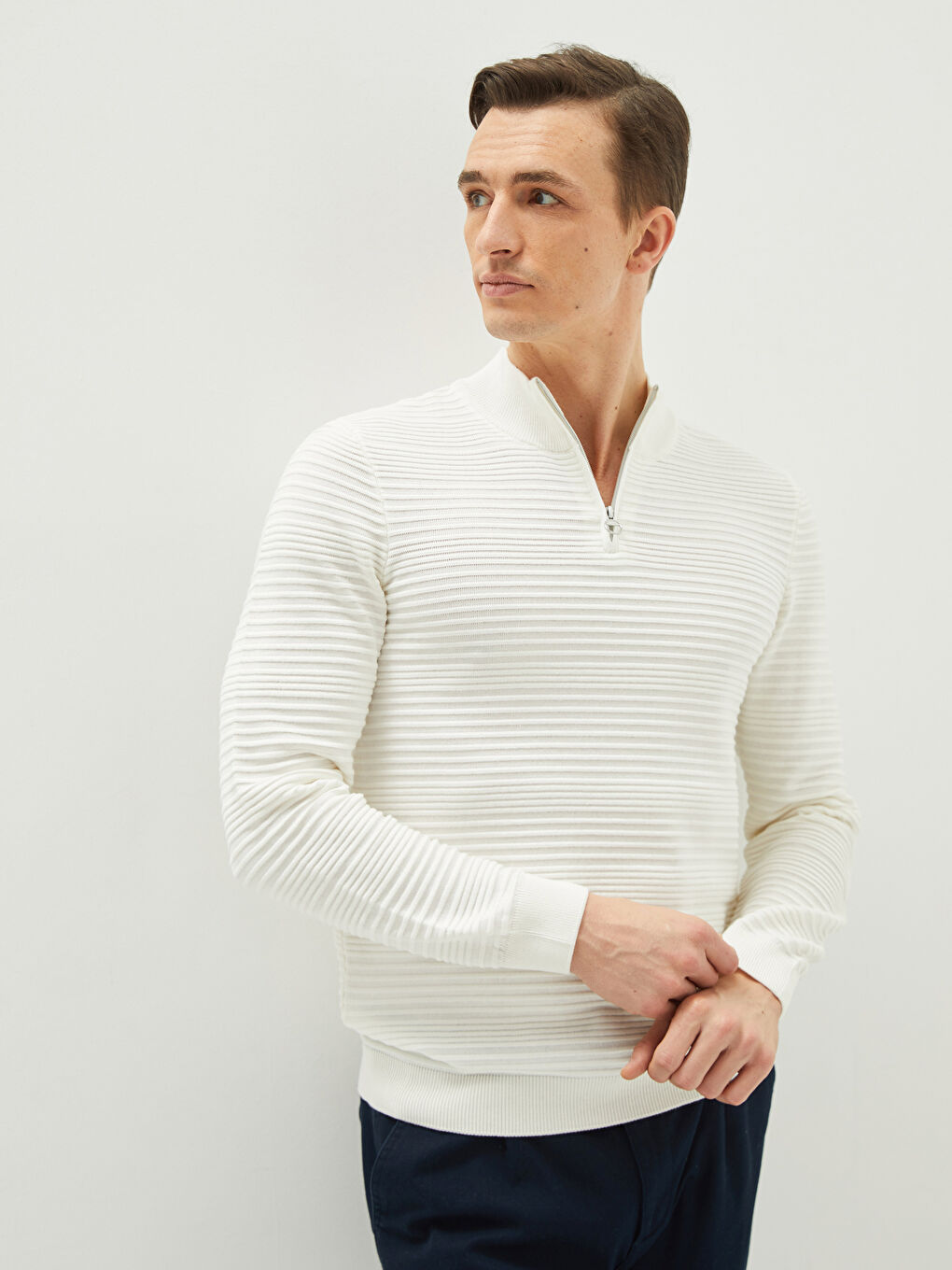Stand Up Collar Long Sleeve Patterned Men's Knitwear Sweater