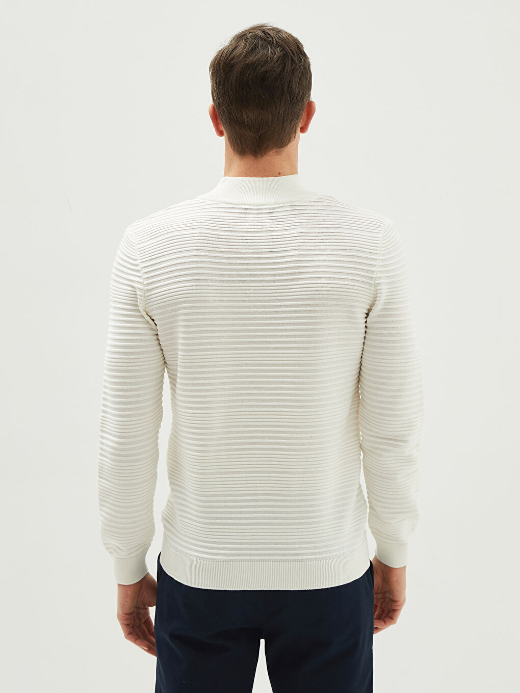 Stand Up Collar Long Sleeve Patterned Men's Knitwear Sweater-4