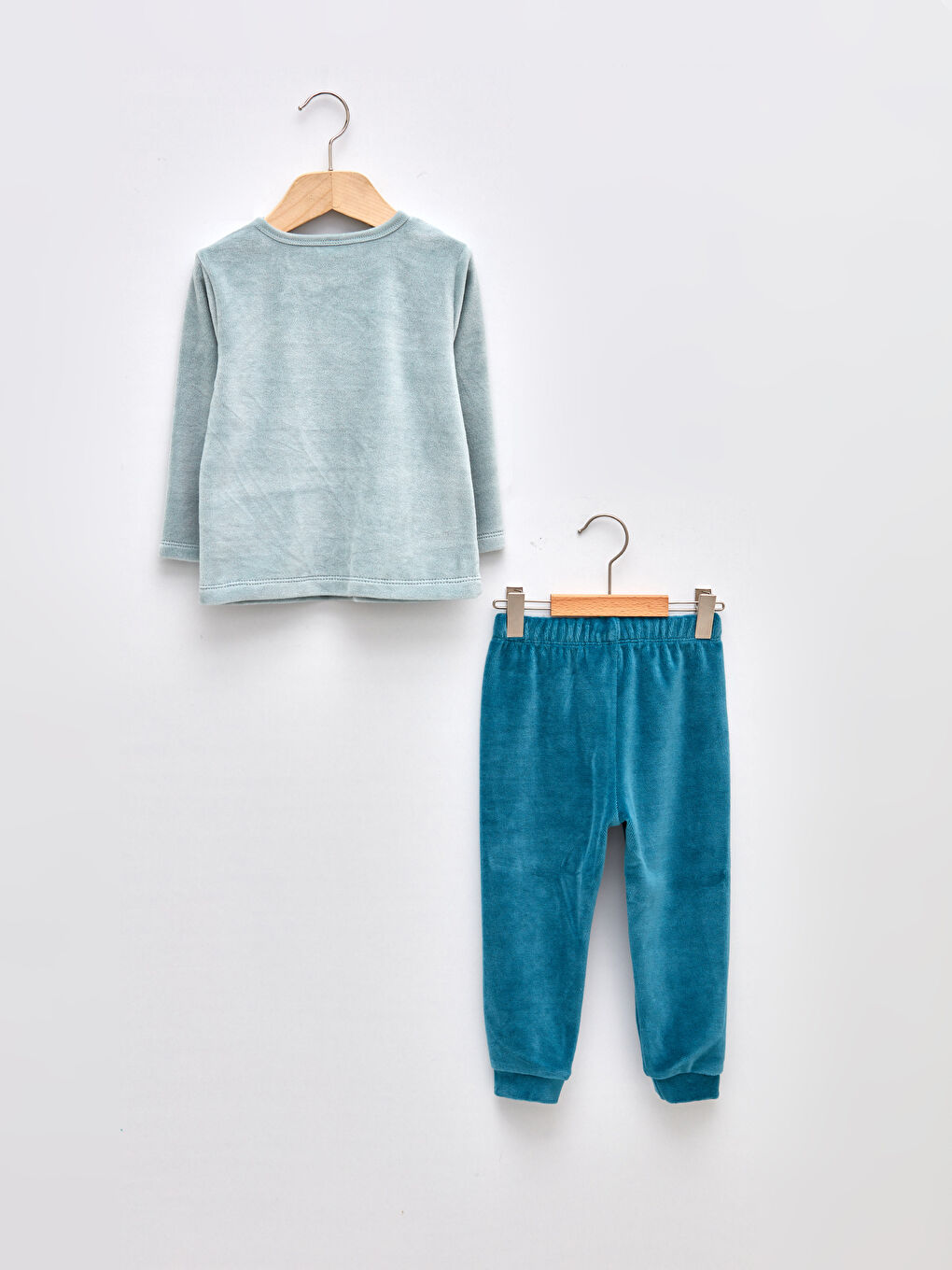 Mavi Bisiklet Yaka Uzun Kollu Baskılı Kadife Erkek Bebek Pijama Takımı-1