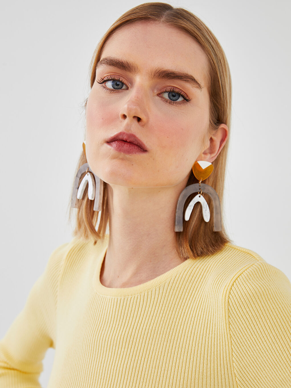 Sarı Bisiklet Yaka Crop Kadın Triko Kazak-4