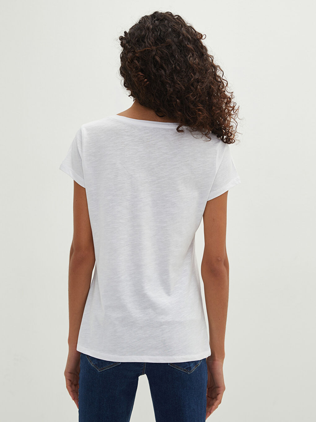 V Neck Straight Short Sleeve Cotton Women's T-Shirt-5