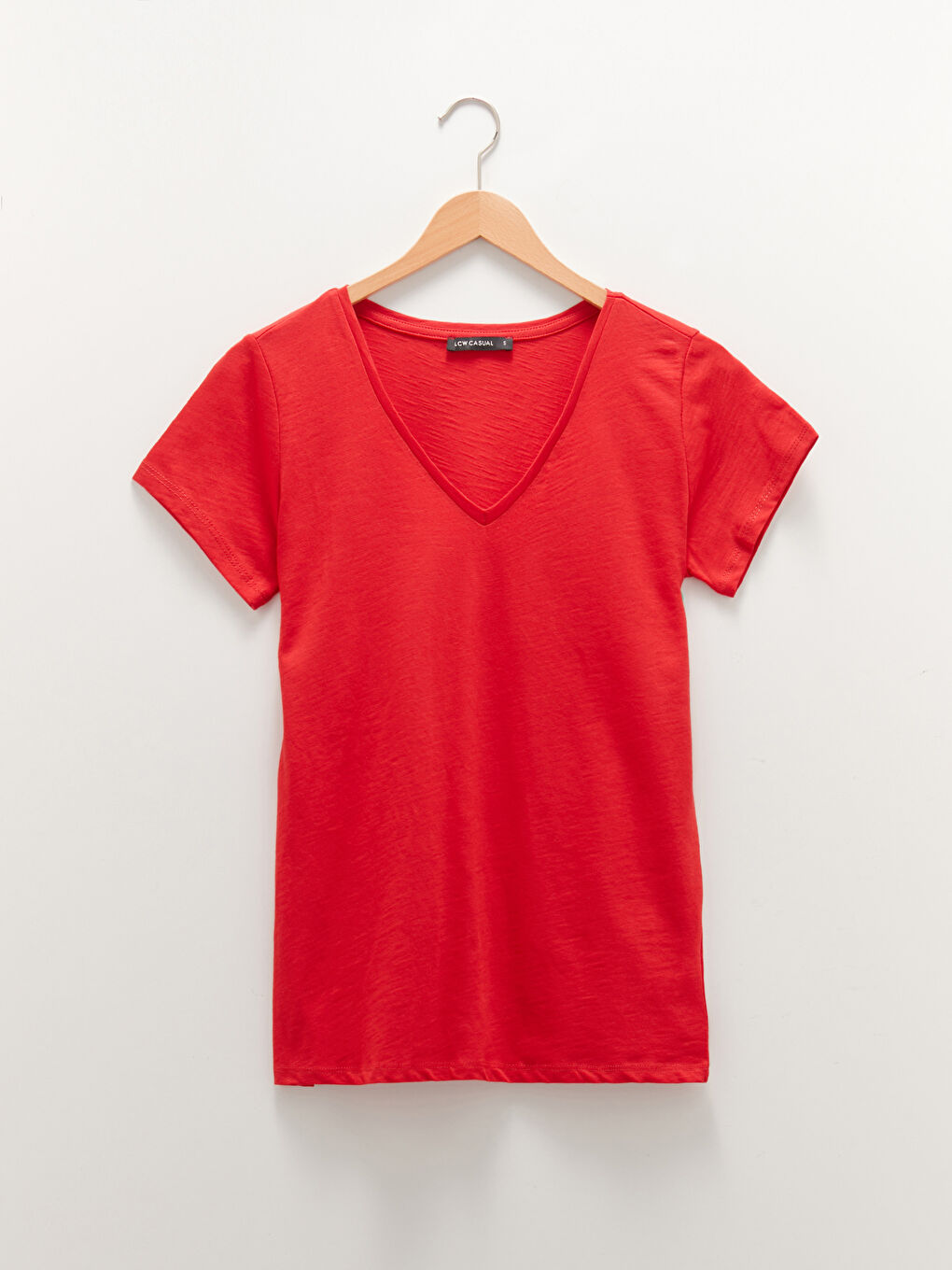 T-shirt pour Femmes à Manches Courtes Uni avec Encolure en V-5