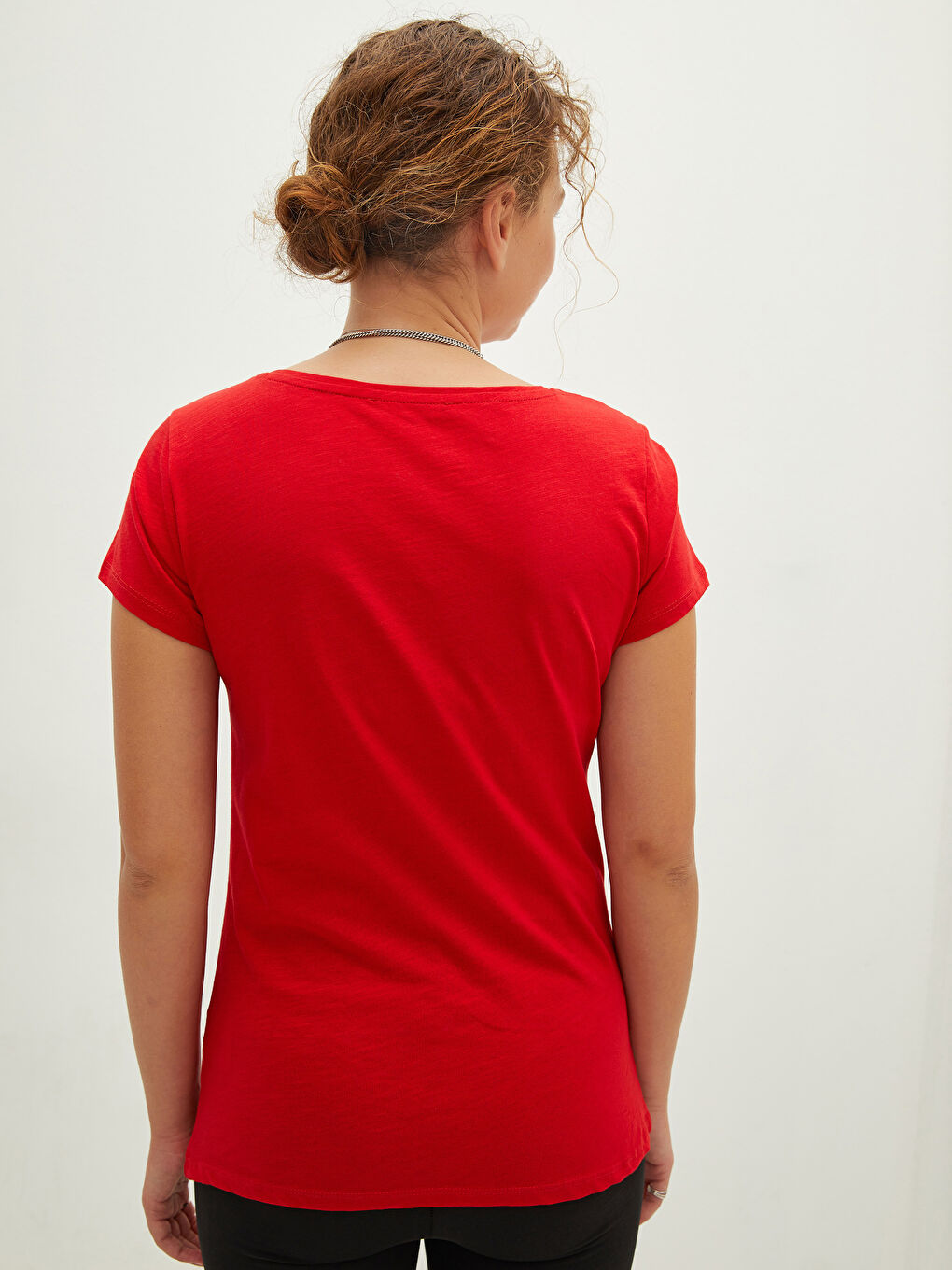 T-shirt pour Femmes à Manches Courtes Uni avec Encolure en V-4