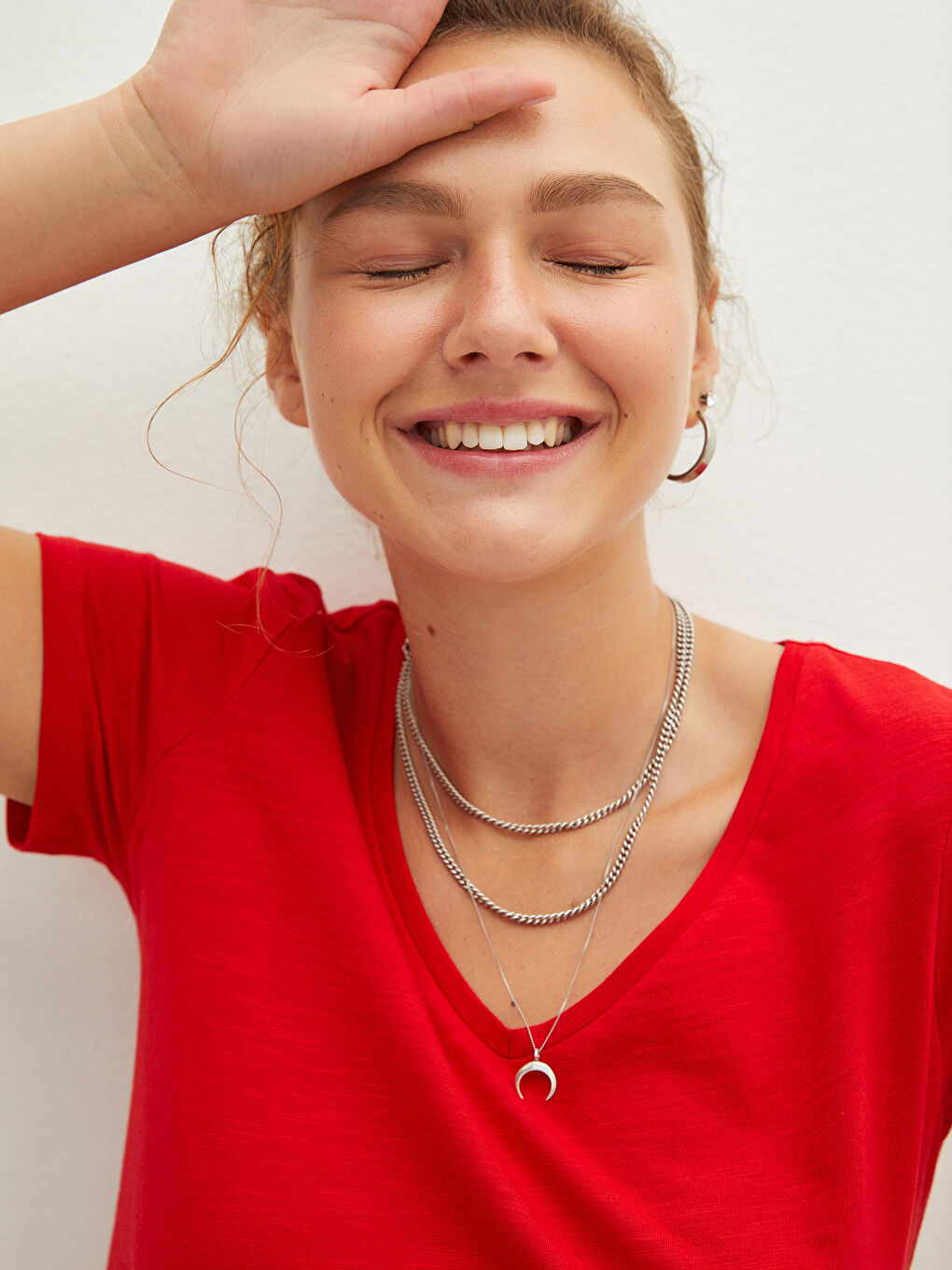 T-shirt pour Femmes à Manches Courtes Uni avec Encolure en V-1