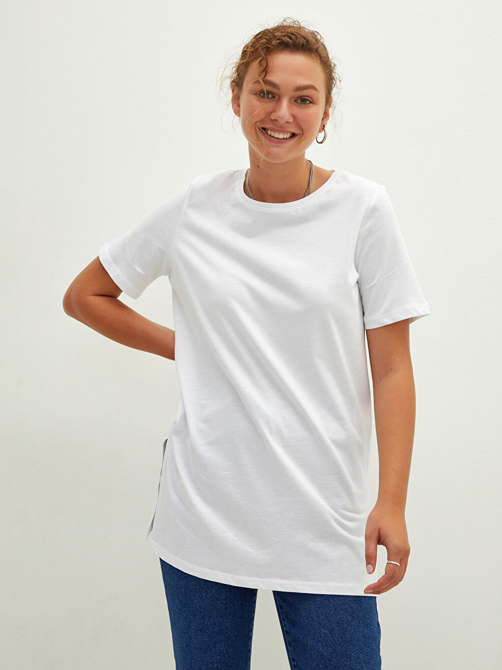 Crew Neck Short Sleeve Cotton Women's T-Shirt-1
