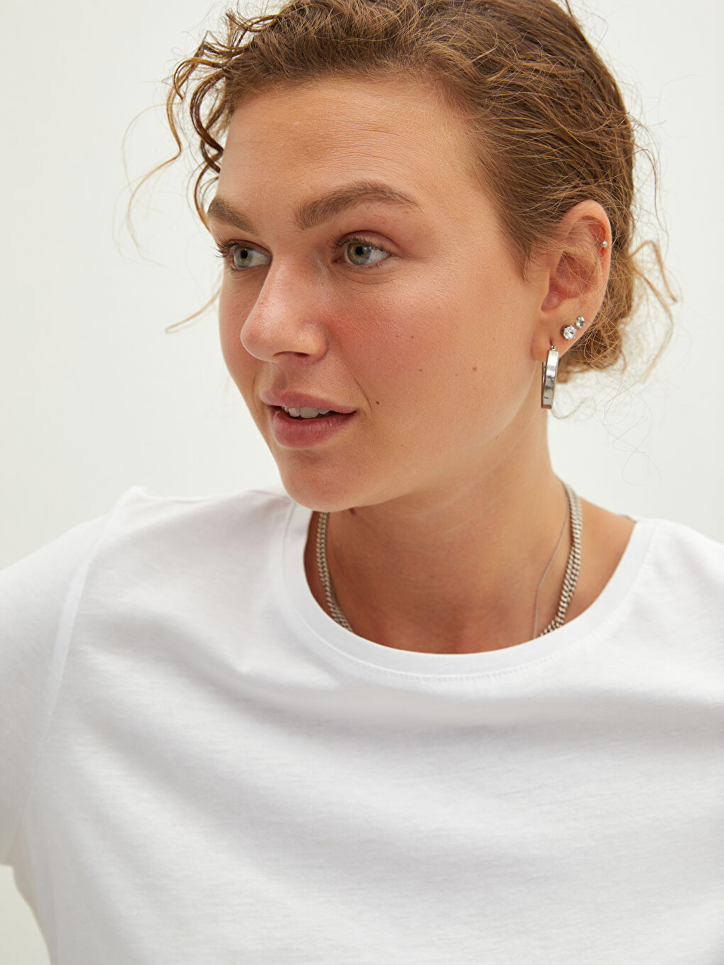 Crew Neck Short Sleeve Cotton Women's T-Shirt-2