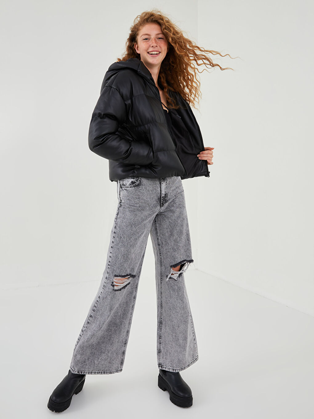 جاكيت منتفخ للسيدات بكابوش سادة بجيوب-6