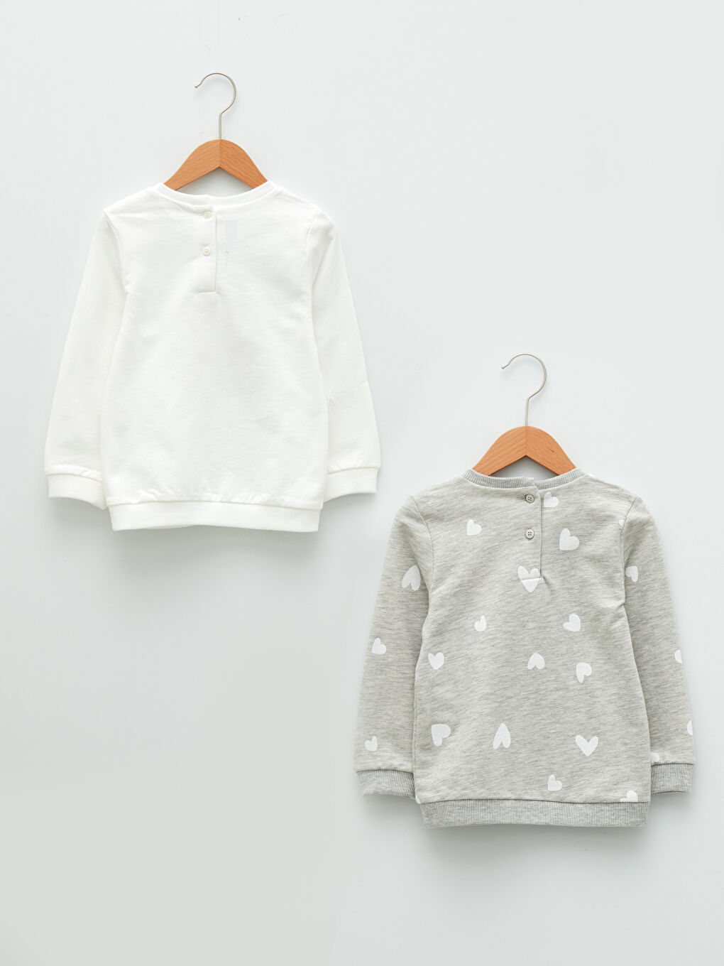 Gri Bisiklet Yaka Uzun Kollu Baskılı Kız Bebek Sweatshirt 2'li-1