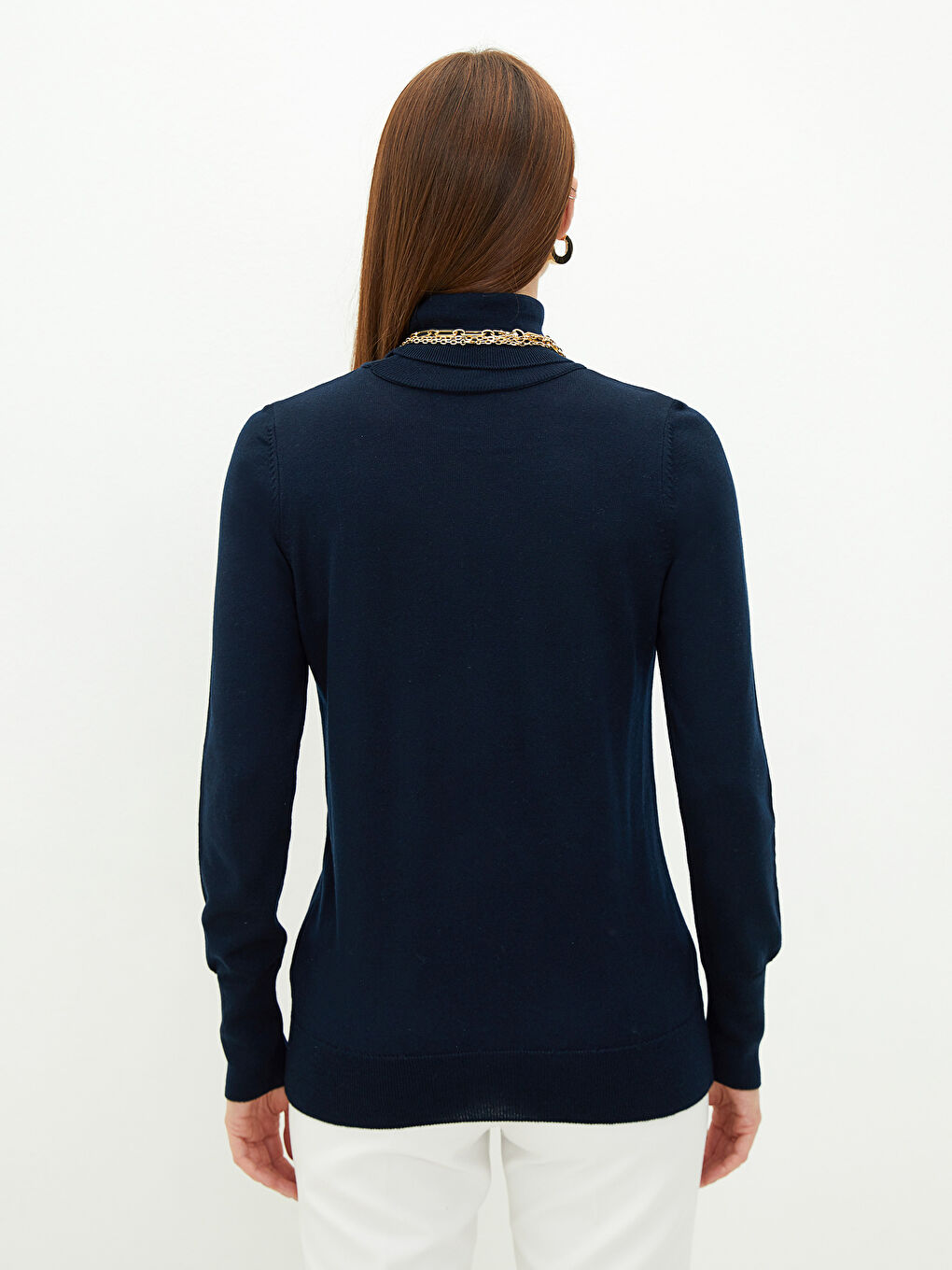 سترة تريكو ياقة هاي نيك سادة كم طويل للسيدات-4