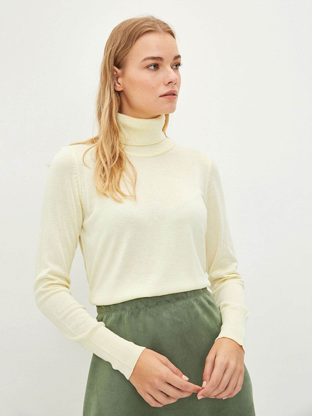 Turtleneck Plain Long Sleeve Women's Knitwear Sweater-2