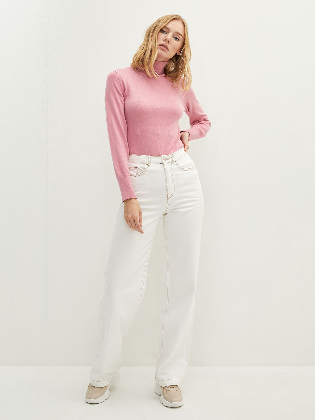 Turtleneck Plain Long Sleeve Women's Knitwear Sweater-4