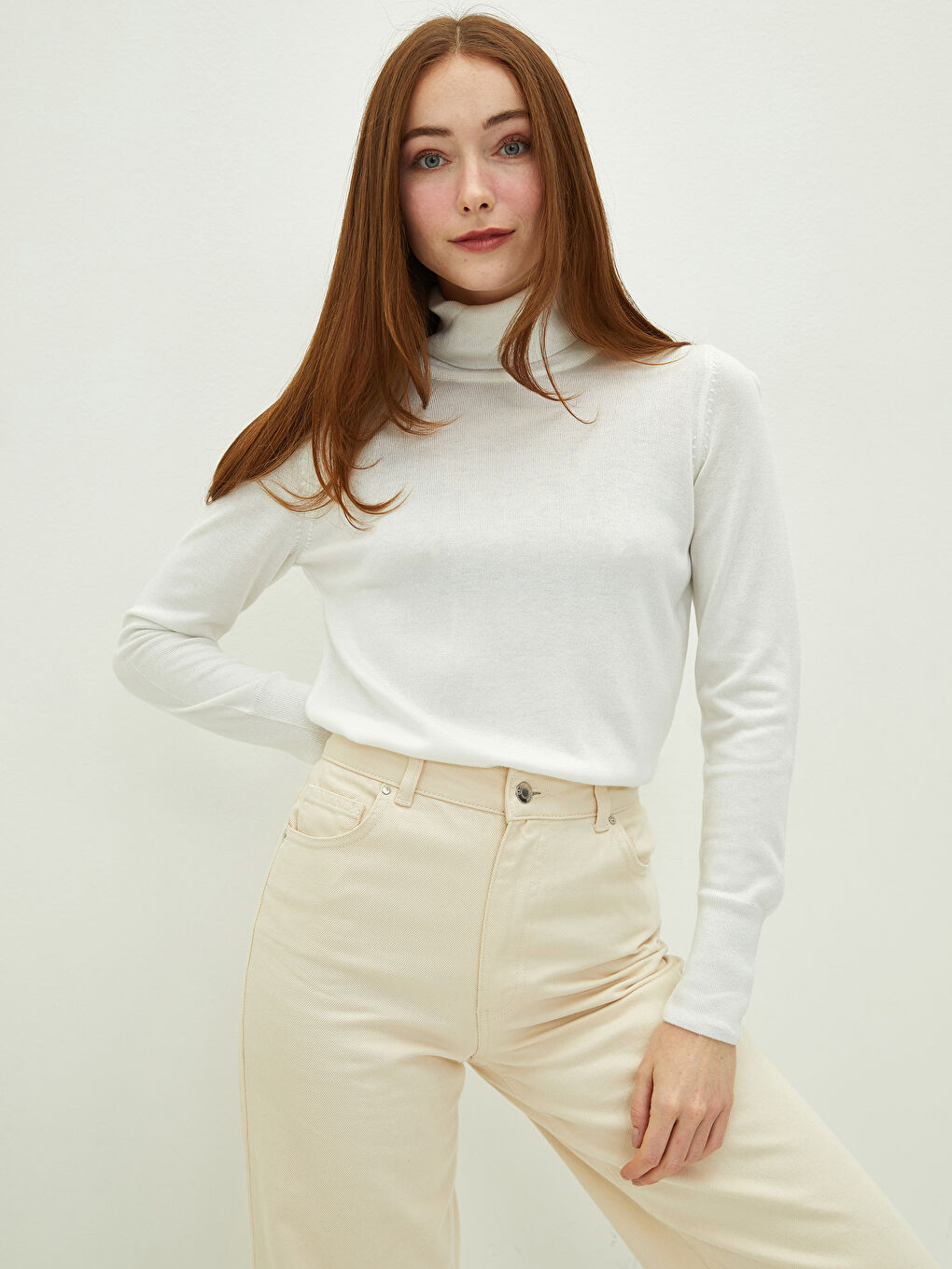 LCWAIKIKI Basic Rollkragen Schlichter Langarm Damen Strickpullover -W1BK05Z8-R9J