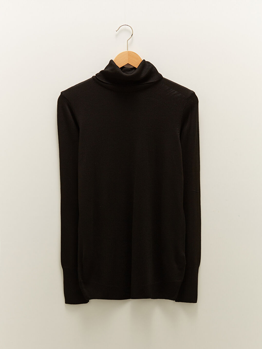 Siyah Balıkçı Yaka Düz Uzun Kollu Kadın Triko Kazak-4