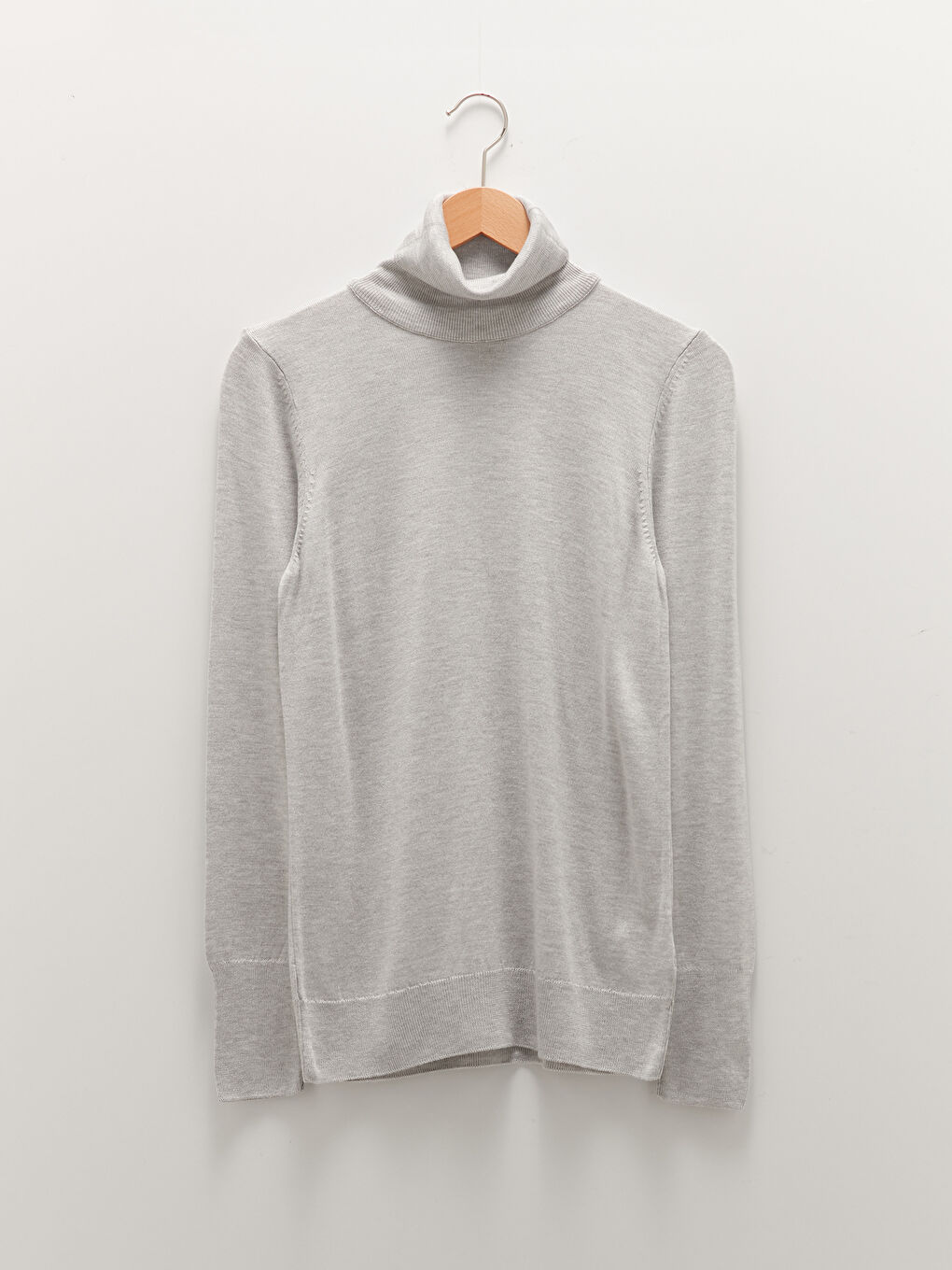 Gri Balıkçı Yaka Düz Uzun Kollu Kadın Triko Kazak-5