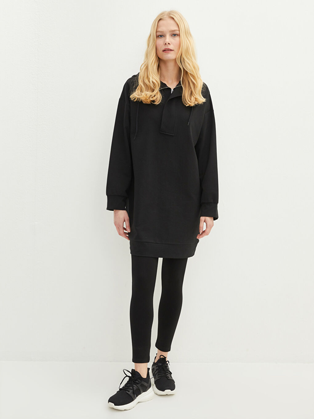 Hooded Regular Long Sleeve Women's Sweatshirt Tunic-1