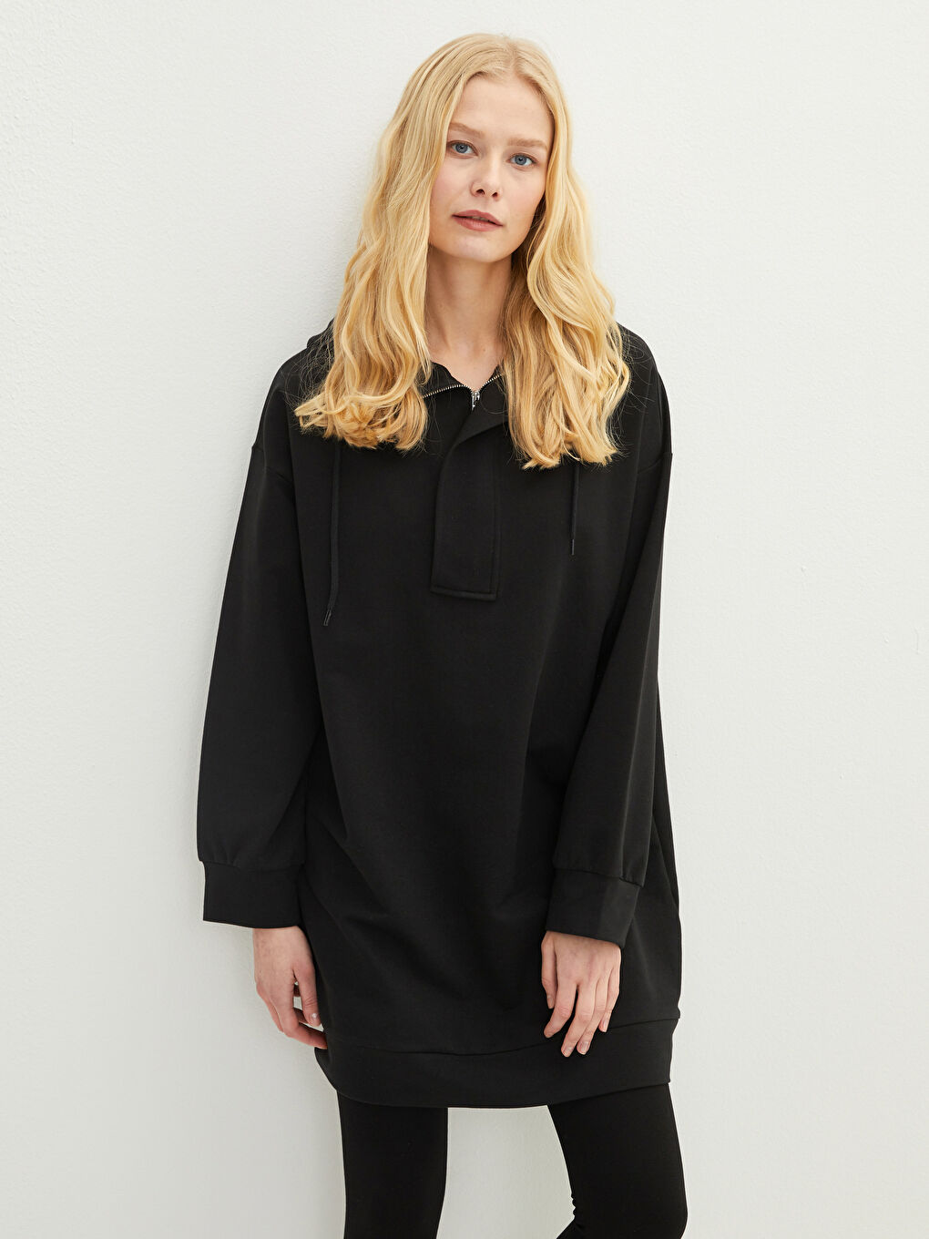 Hooded Regular Long Sleeve Women's Sweatshirt Tunic-2