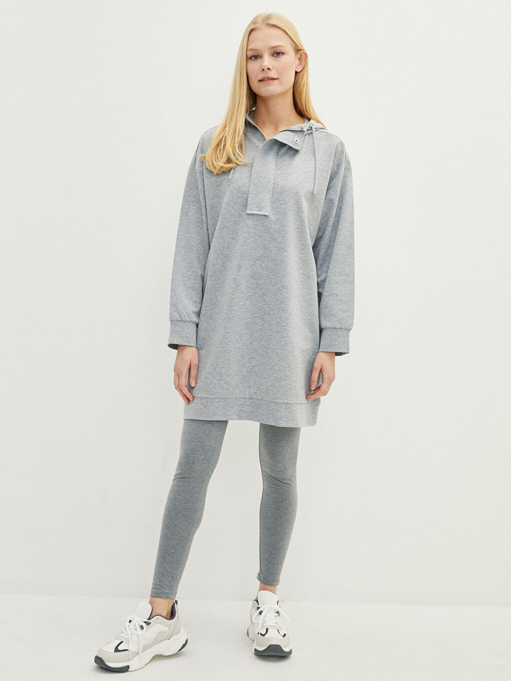 Hooded Regular Long Sleeve Women's Sweatshirt Tunic-2