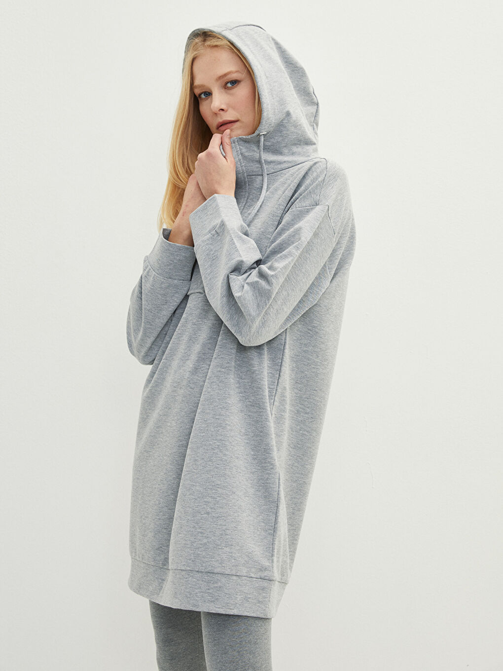 Hooded Regular Long Sleeve Women's Sweatshirt Tunic-1