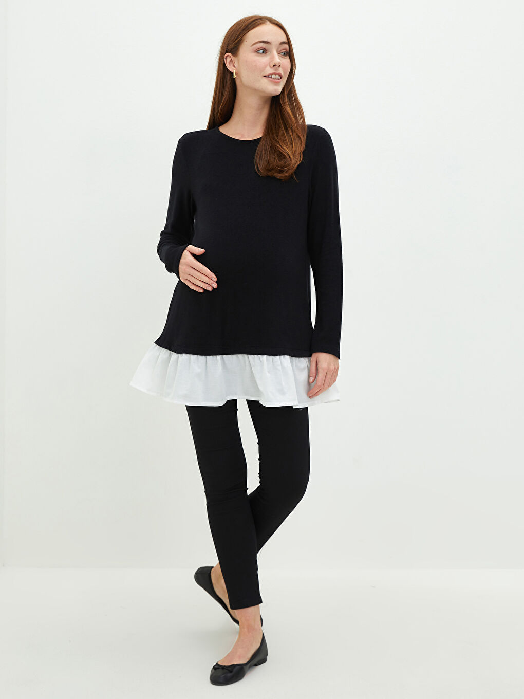 بلوزة حمل بأكمام طويلة مستقيمة برقبة دائرية-1