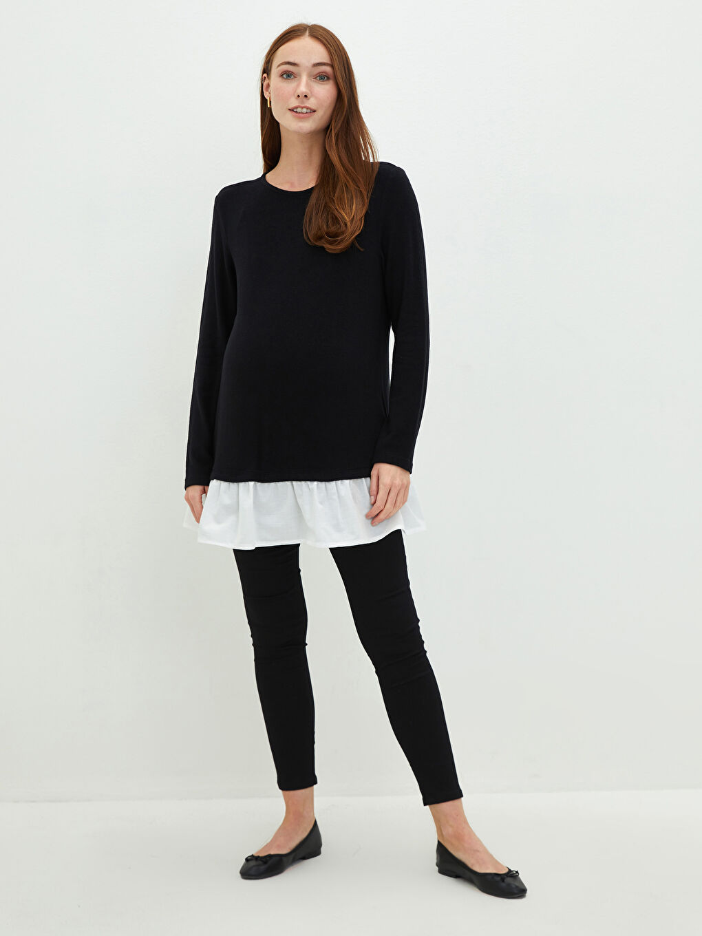 بلوزة حمل بأكمام طويلة مستقيمة برقبة دائرية-2