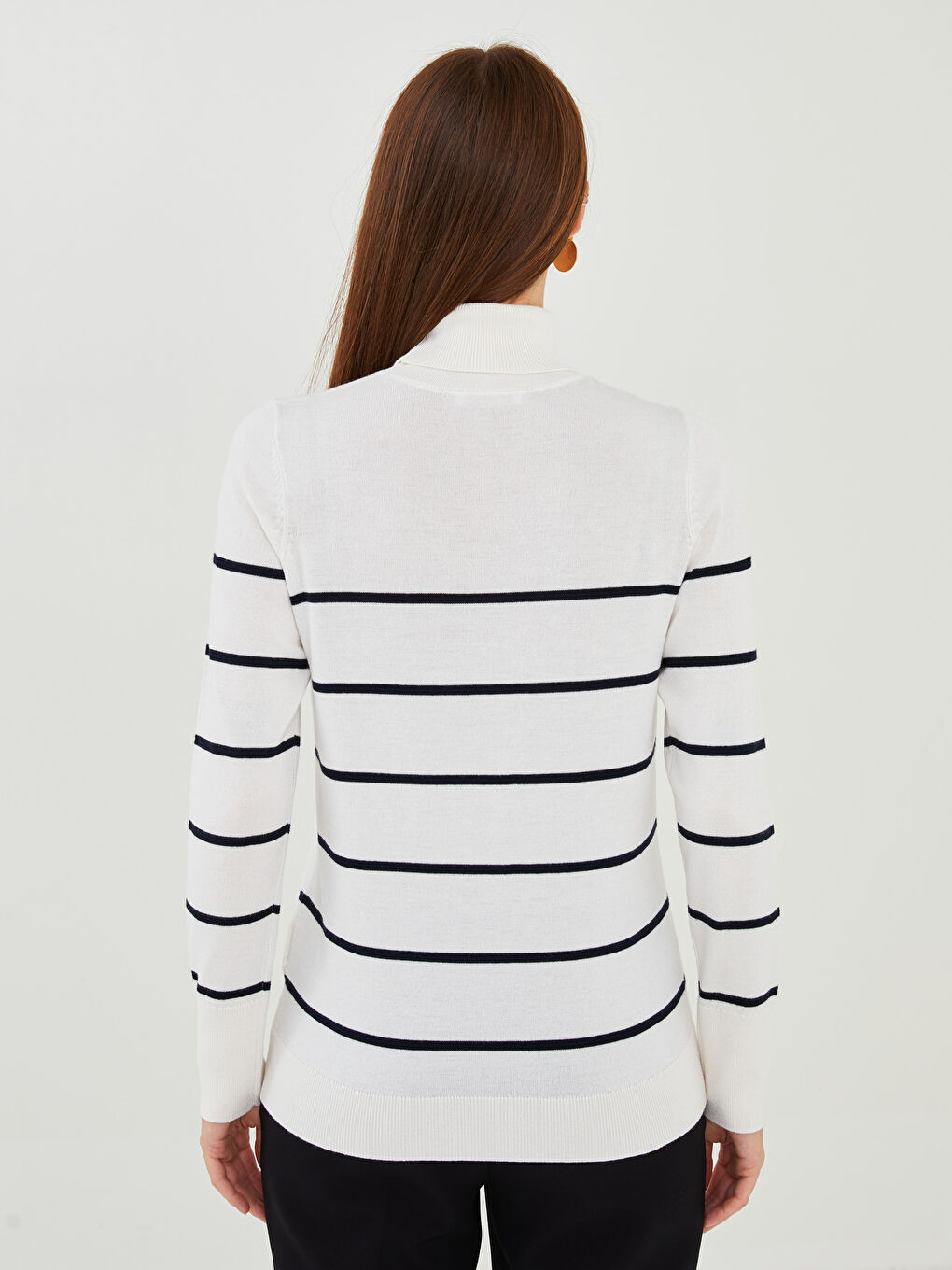 Turtleneck Striped Long Sleeve Women's Tricot Sweater-4