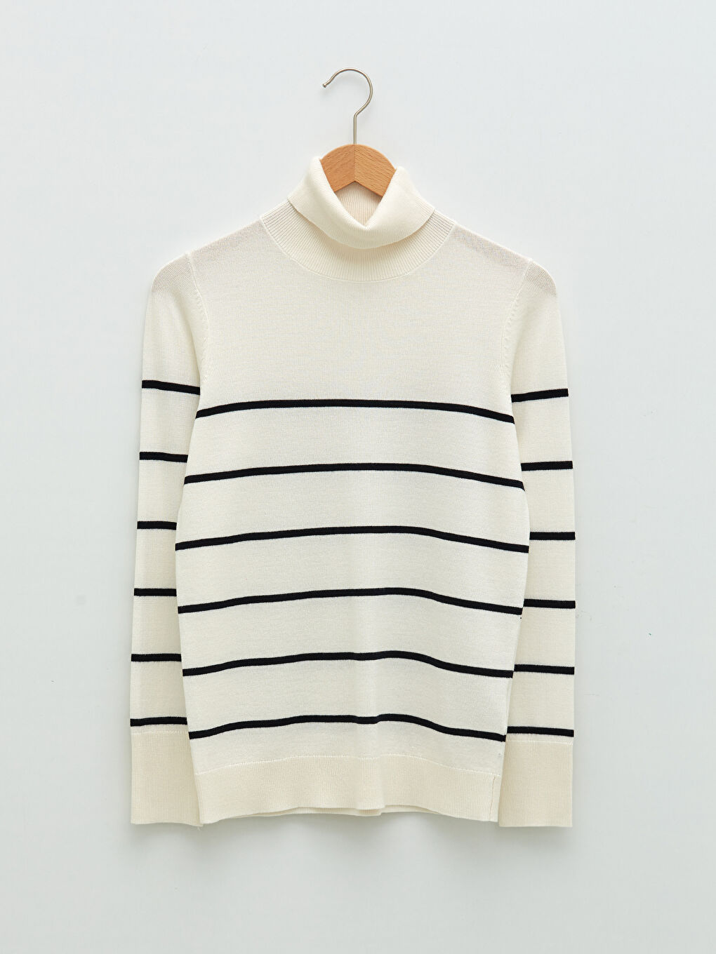 Turtleneck Striped Long Sleeve Women's Tricot Sweater-5