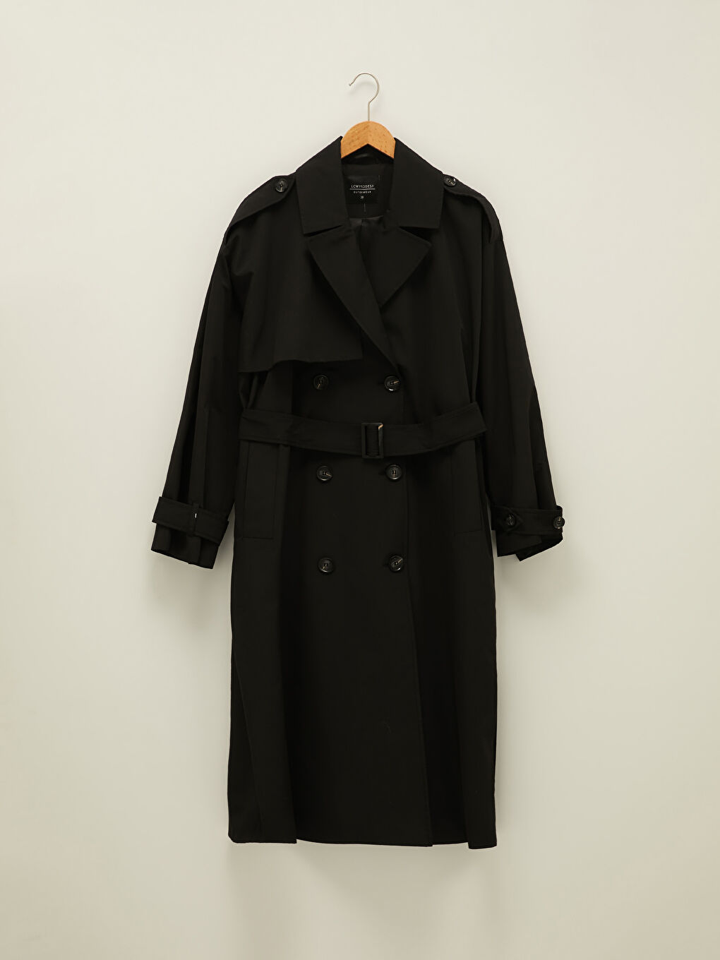 معطف ترنش للسيدات بياقة جاكيت مستقيمة وكم طويل وحزام عند الخصر-5