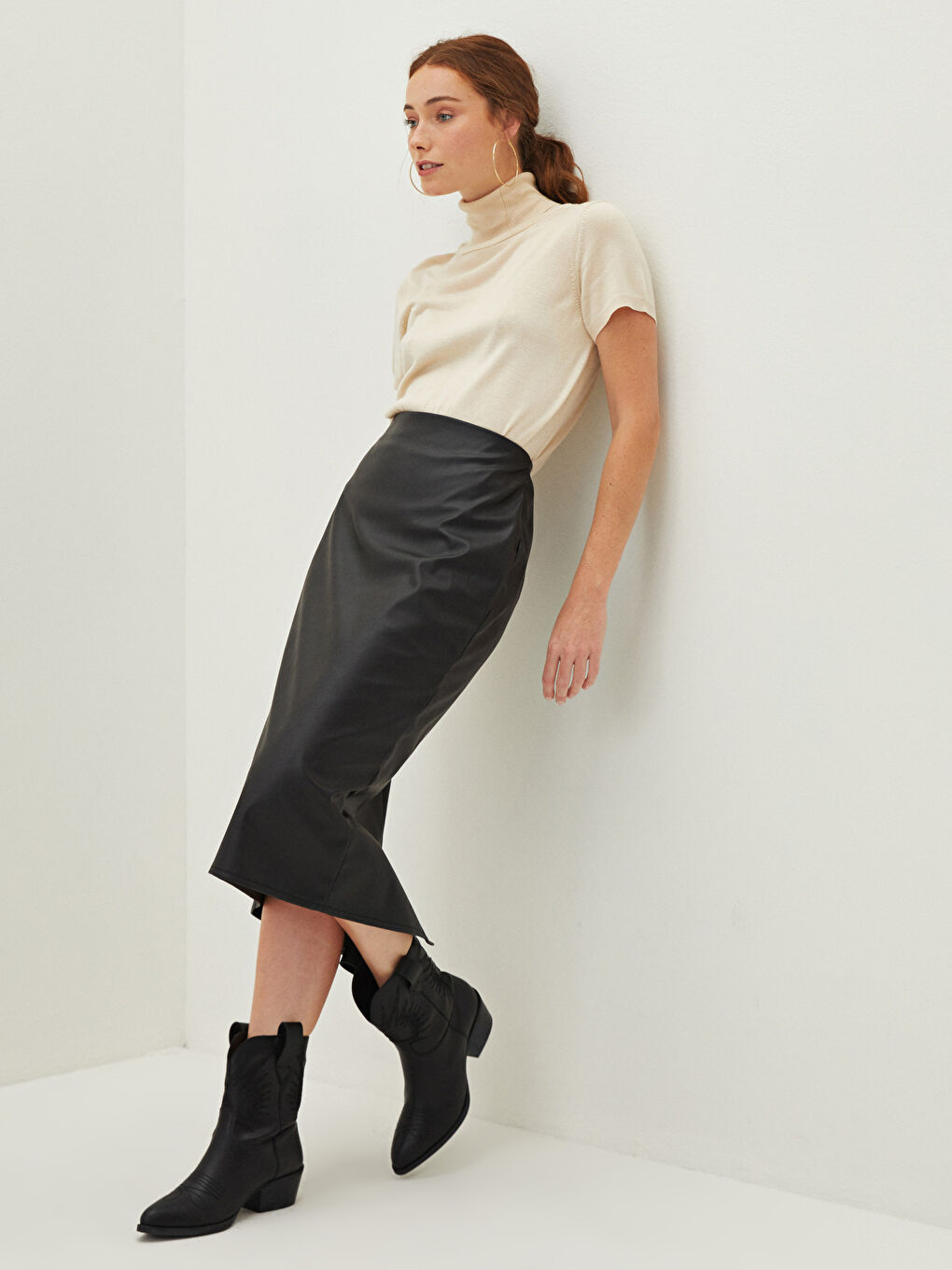 Юбка-карандаш Женская Приталенная с Завышенной Талией и Разрезом