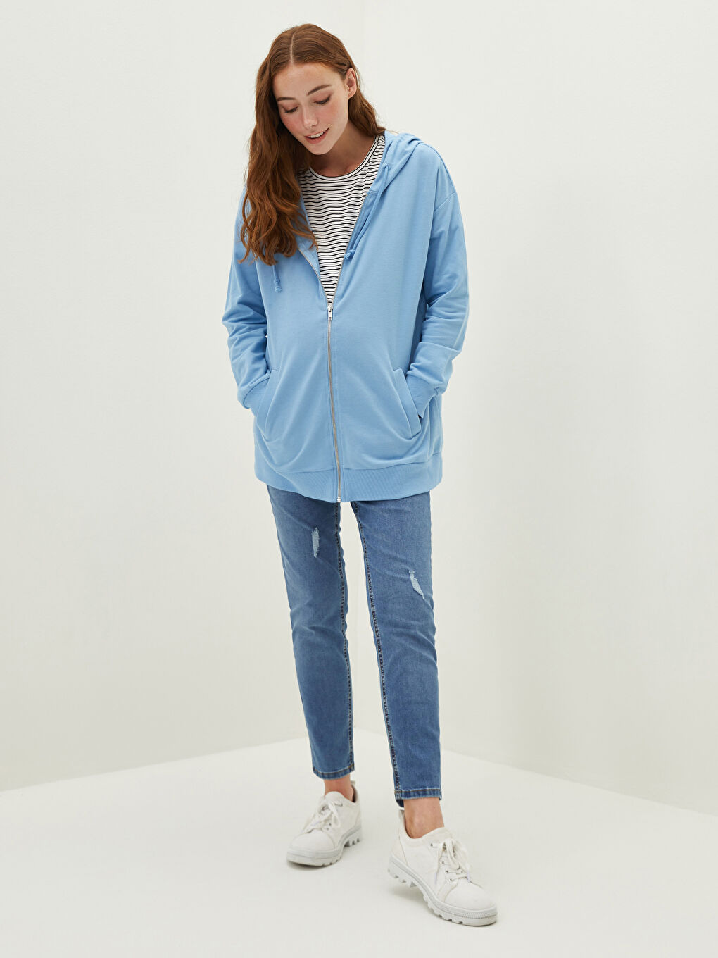 LCWAIKIKI Maternity Kapuzen-Strickjacke aus Baumwolle für Schwangere mit langen Ärmeln -W1BL10Z8-GFK