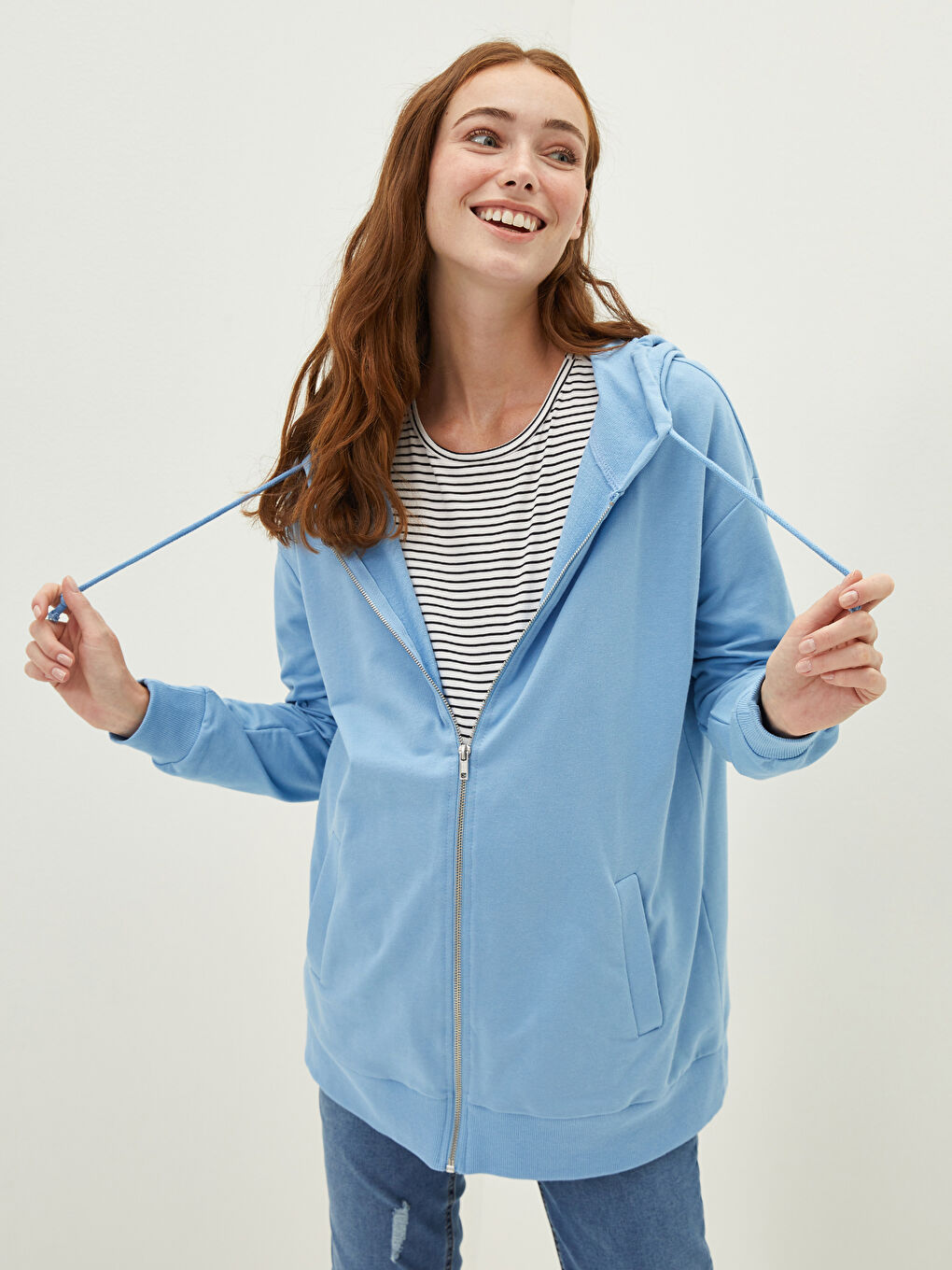 LCWAIKIKI Maternity Kapuzen-Strickjacke aus Baumwolle für Schwangere mit langen Ärmeln -W1BL10Z8-GFK