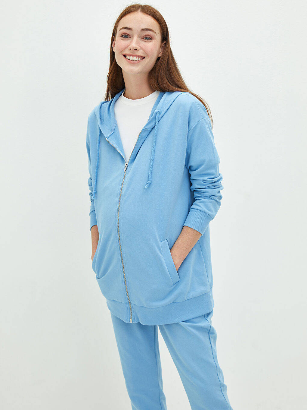 LCWAIKIKI Maternity Kapuzen-Strickjacke aus Baumwolle für Schwangere mit langen Ärmeln -W1BL10Z8-GFK